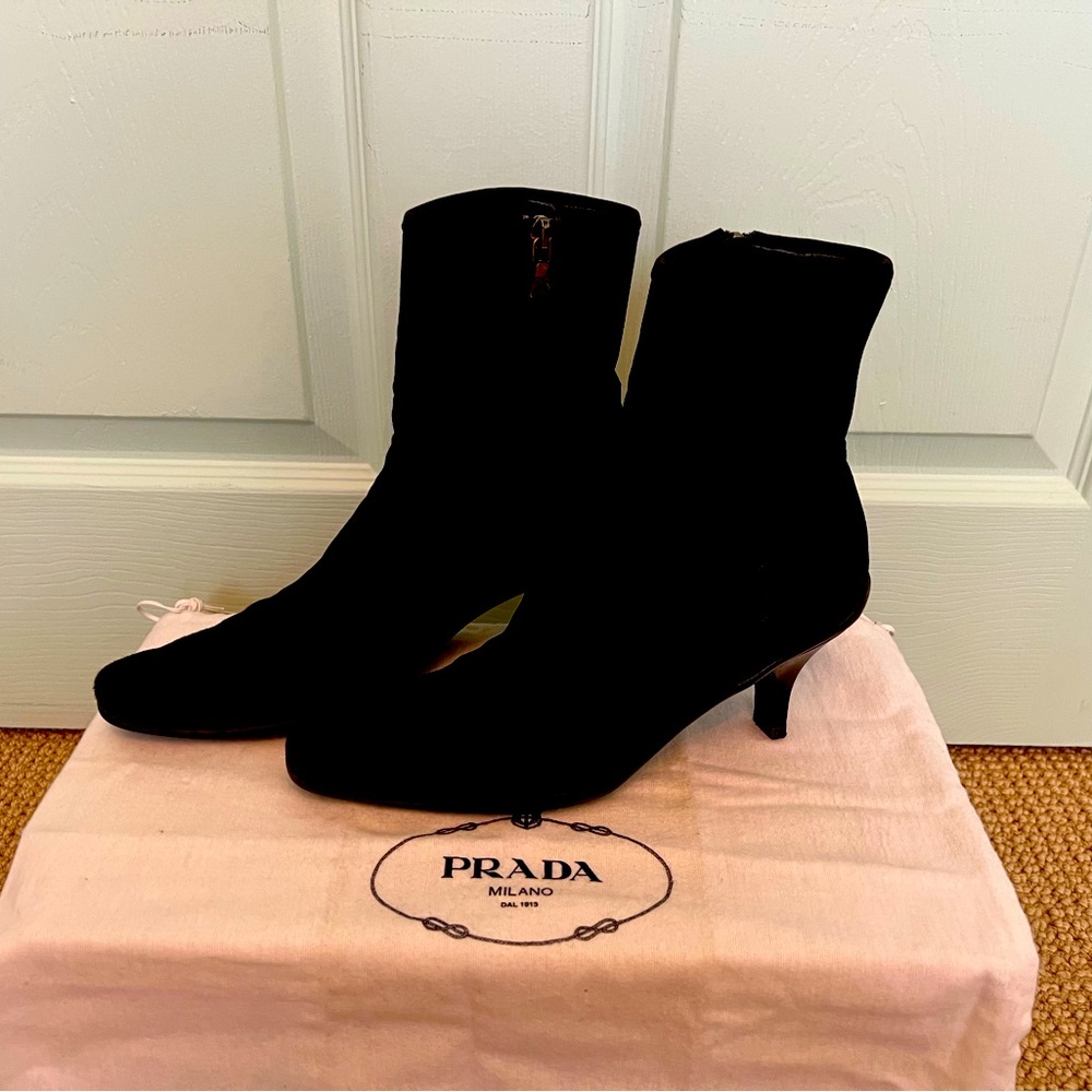 Prada microfiber and leather boots.  Dust bag included.